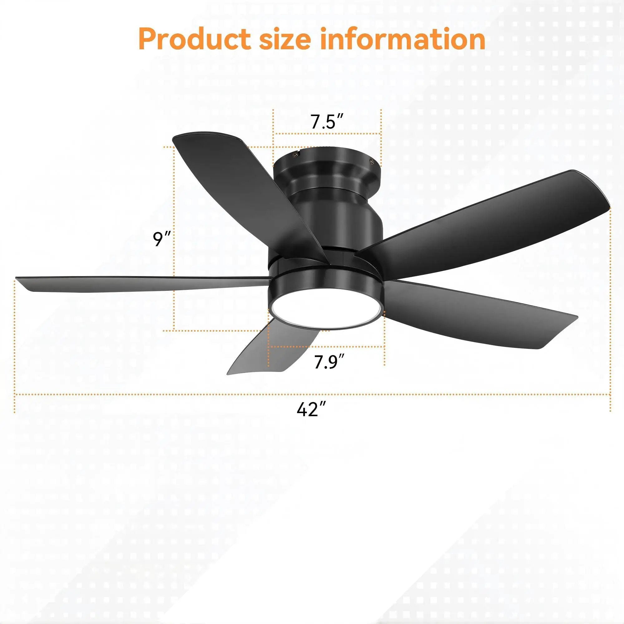 Flush Mount Ceiling Fan With 18W LED Light And Remote Control Blades - Black by Unique Piece Furniture