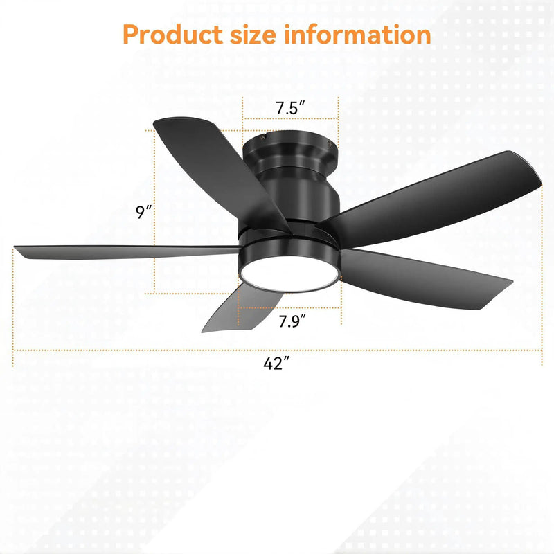 Flush Mount Ceiling Fan With 18W LED Light And Remote Control Blades - Black by Unique Piece Furniture