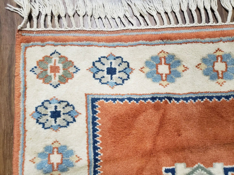 3x5 Handmade Vintage Turkish Area Rug Wool Kazak Carpet 3'1"x4'5" Red Beige by Jewel Rugs