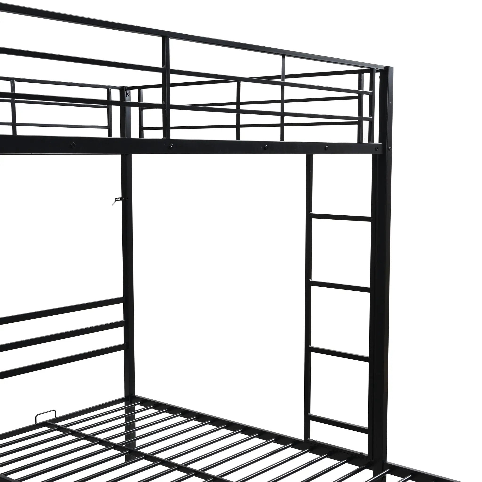Modern Metal Triple Bunk Bed With Vertical Ladder, Safety Rail, And Storage Shelf - Black by HouseOfZazla