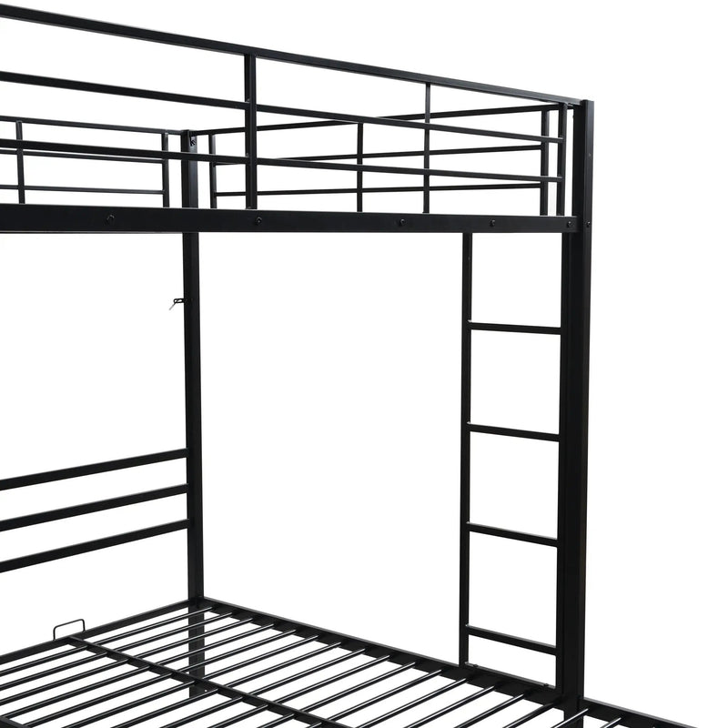 Modern Metal Triple Bunk Bed With Vertical Ladder, Safety Rail, And Storage Shelf - Black by HouseOfZazla