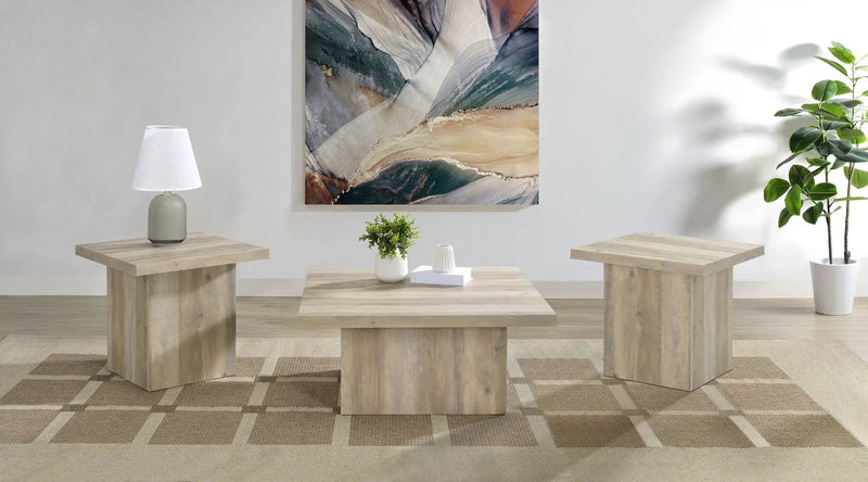 Devar 3-piece Square Coffee End Table Set Distressed Pine by Unique Piece Furniture