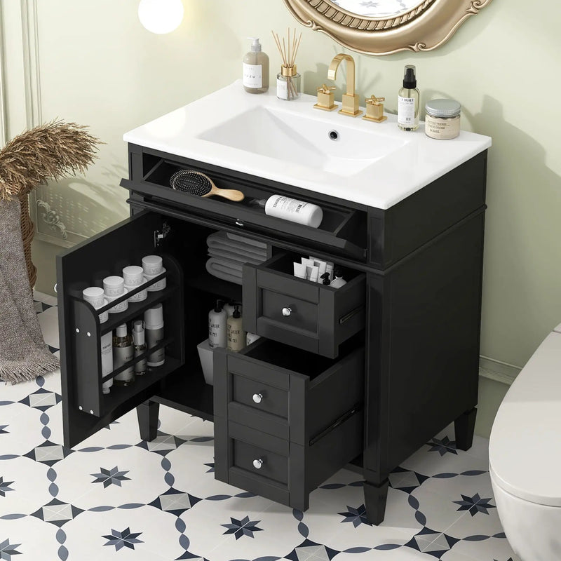 Bathroom Vanity With Top Sink, 2 Drawers & Tip Out Drawer by Unique Piece Furniture