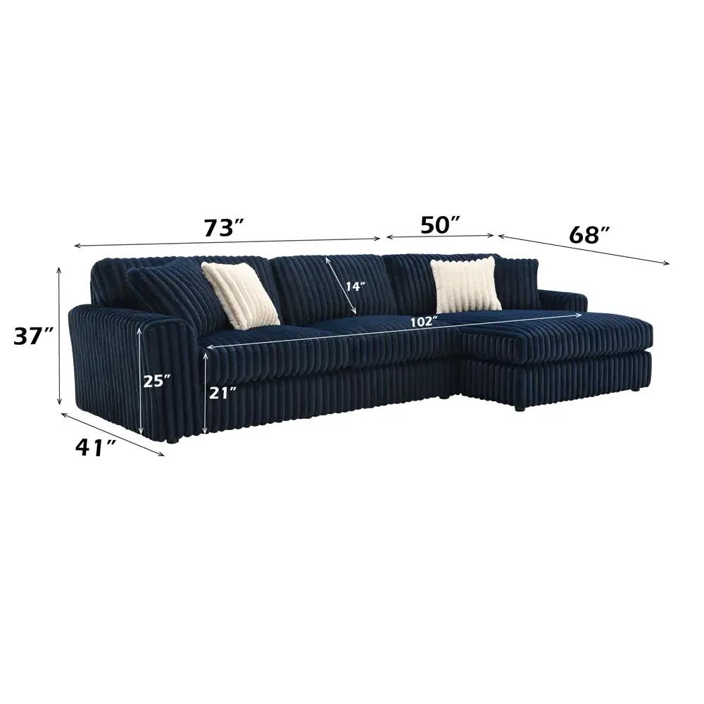 Breton - Sectional Sofa With 4 Pillows - Blue Corduroy by Unique Piece Furniture