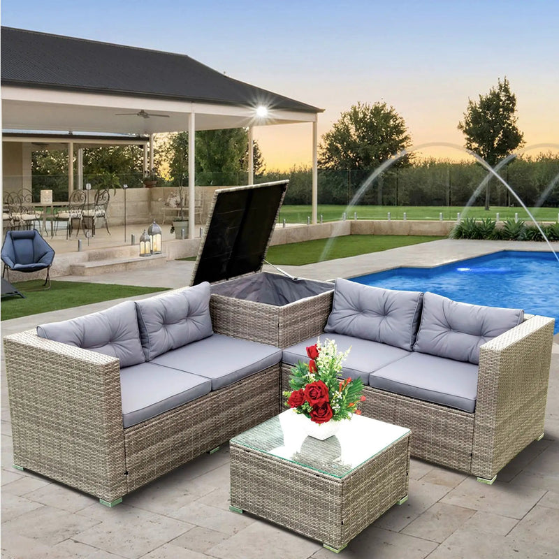 4 Piece Patio Sectional Wicker Rattan Outdoor Furniture Sofa Set With Storage Box by HouseOfZazla