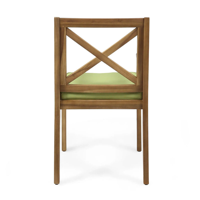 7 Pieces Acacia Wood Outdoor Dining Set with Green Cushions by HouseOfZazla
