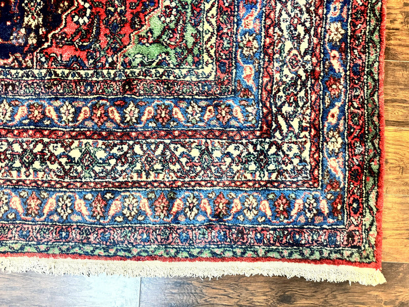Antique Persian Hamadan Tribal Rug 8x10, Red and Ivory, Medallion Rug, Wool Handmade Carpet by Jewel Rugs