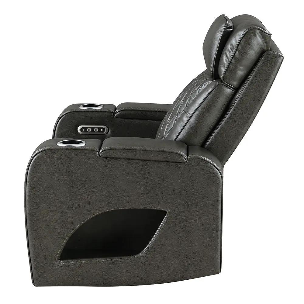 Taddeo - Power Motion Recliner With Power Headrest, USB, Wireless Charger & LED - Dark Gray by Unique Piece Furniture