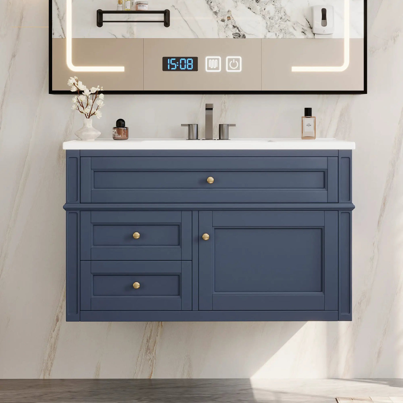 36" Wall Mounted Bathroom Vanity with Ceramic Sink and Storage by HouseOfZazla