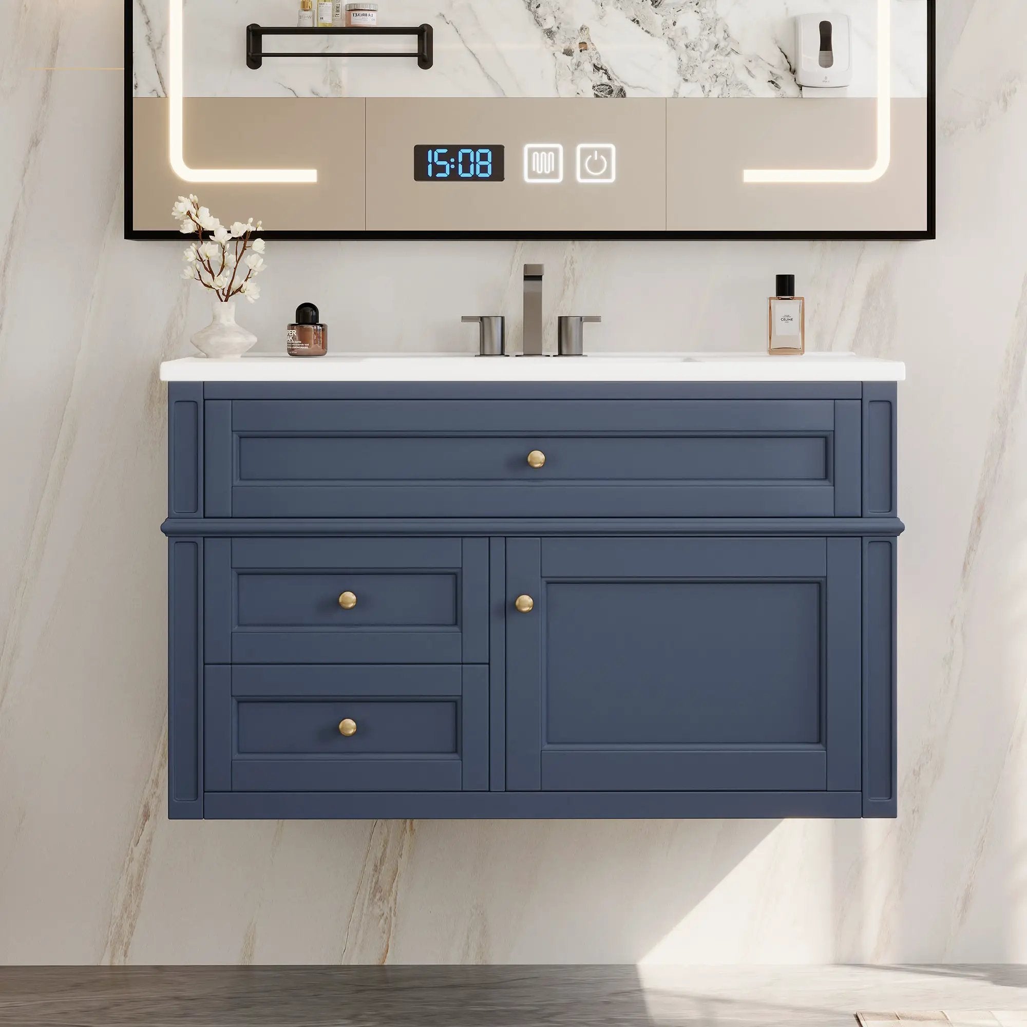 36" Wall Mounted Bathroom Vanity with Ceramic Sink and Storage by HouseOfZazla