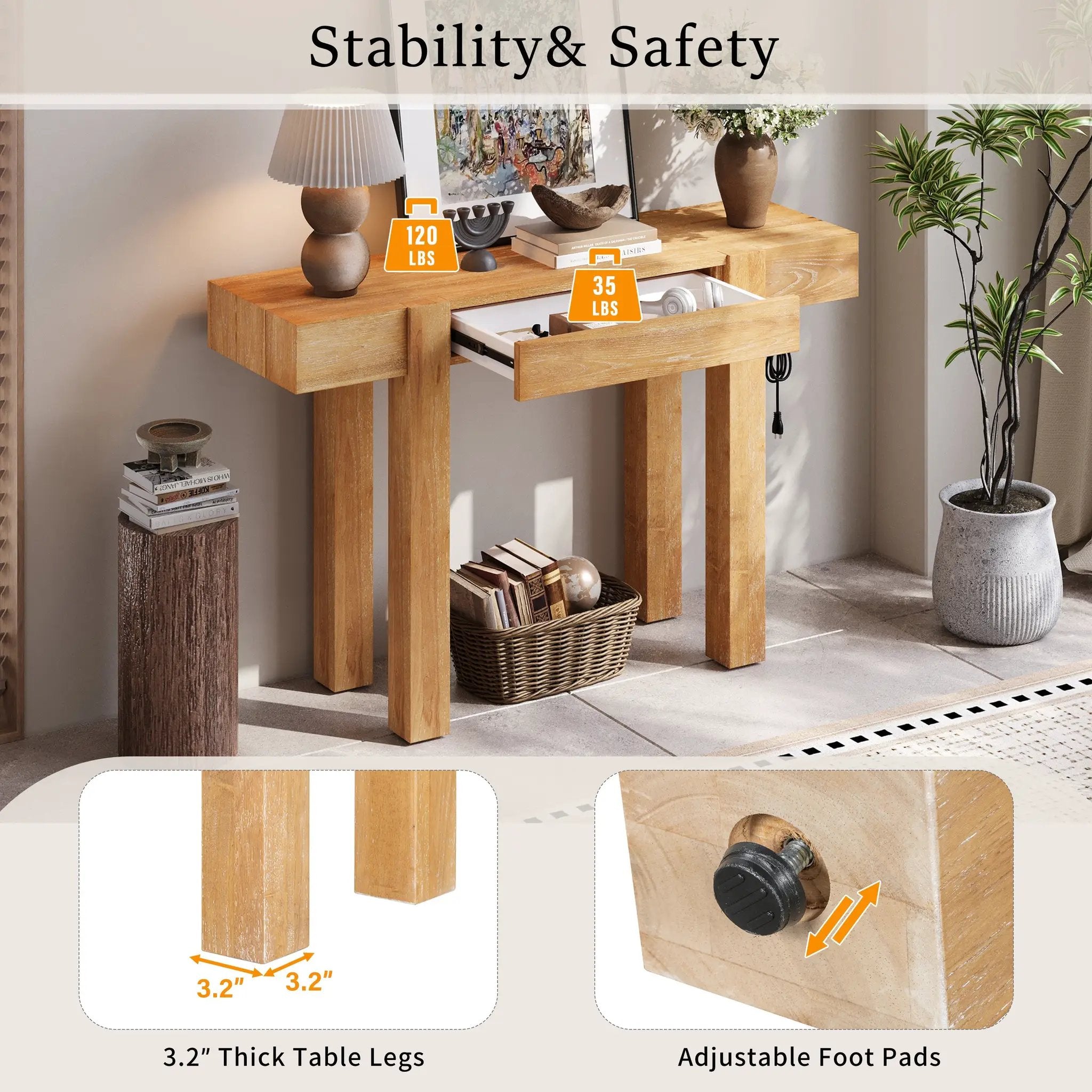 TREXM Rustic Minimalist Console Table with Hidden Drawer by HouseOfZazla