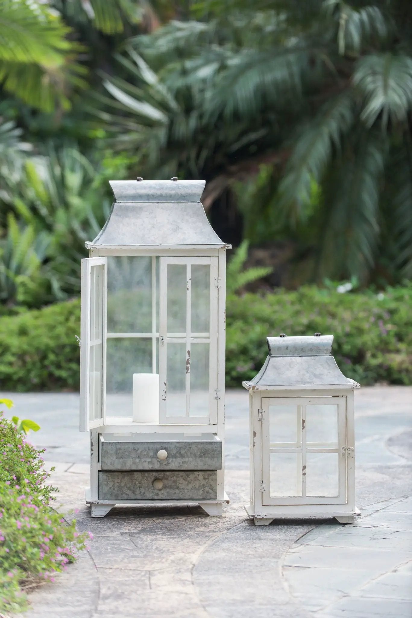 Wooden Candle Lantern Decorative, Hurricane Lantern Holder Decor For Indoor Outdoor, Home Garden Wedding - Ivory by HouseOfZazla