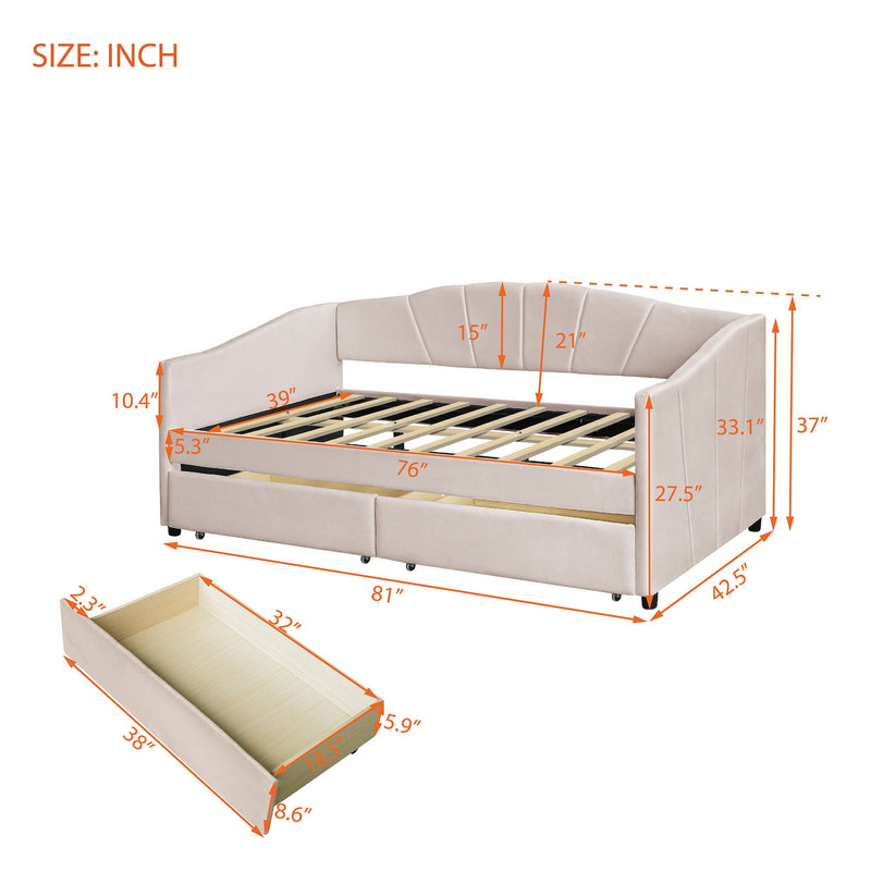 Upholstered Daybed With Two Drawers And Wood Slat by HouseOfZazla
