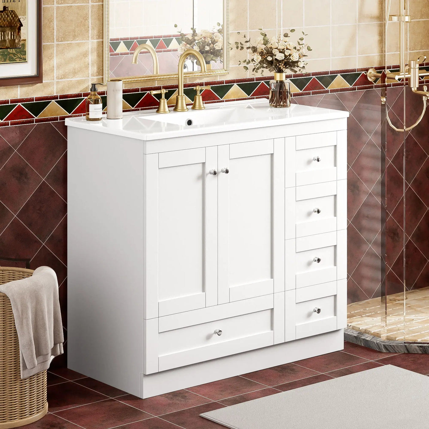 Shaker Free Standing Bathroom Vanity Cabinet & Sink, Soft Close Drawers, Soft Close Doors by Unique Piece Furniture