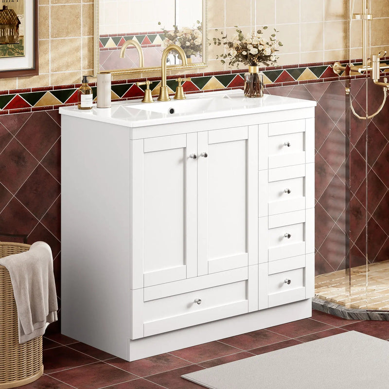 Shaker Free Standing Bathroom Vanity Cabinet & Sink, Soft Close Drawers, Soft Close Doors by Unique Piece Furniture