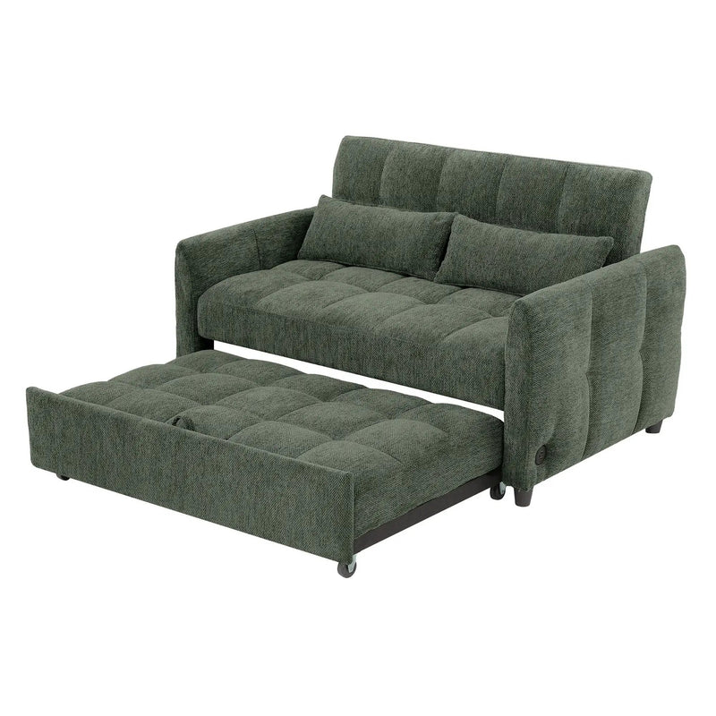 Loveseat Sofa Pull-Out Bed With Adjustable Backrest, 3 USB Ports And 2 Lumbar Pillows For Living Room by HouseOfZazla