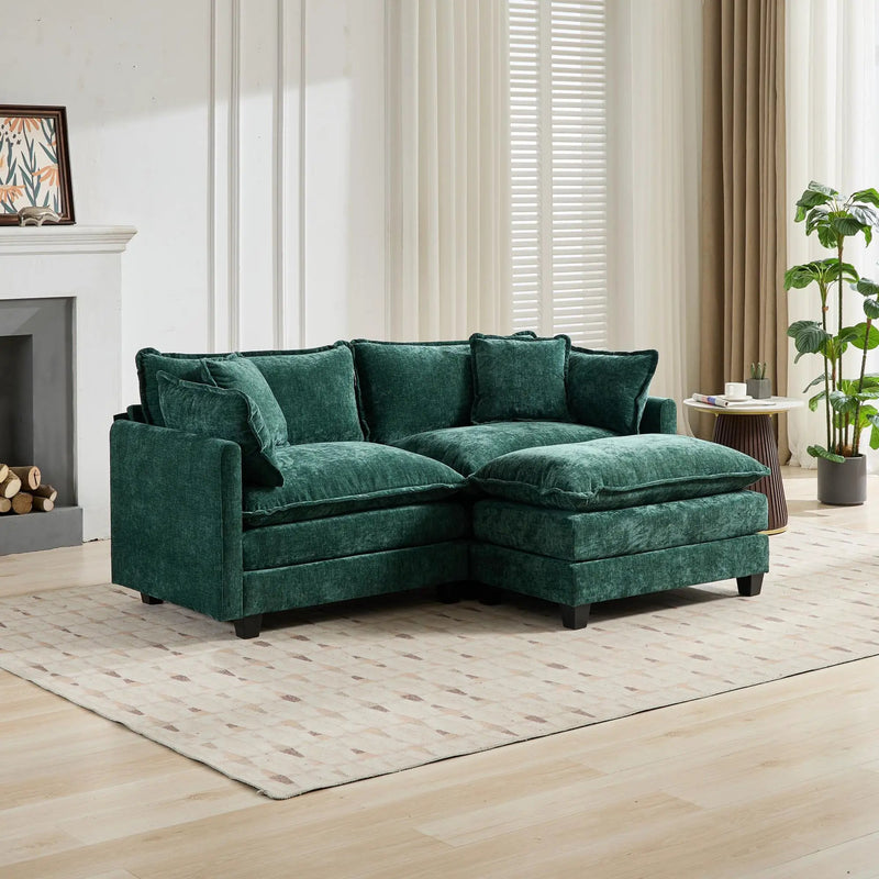 Cloud LoveSeat Sofa (Ottoman is not included) Chenille Fabric in Green by BLAKHOM