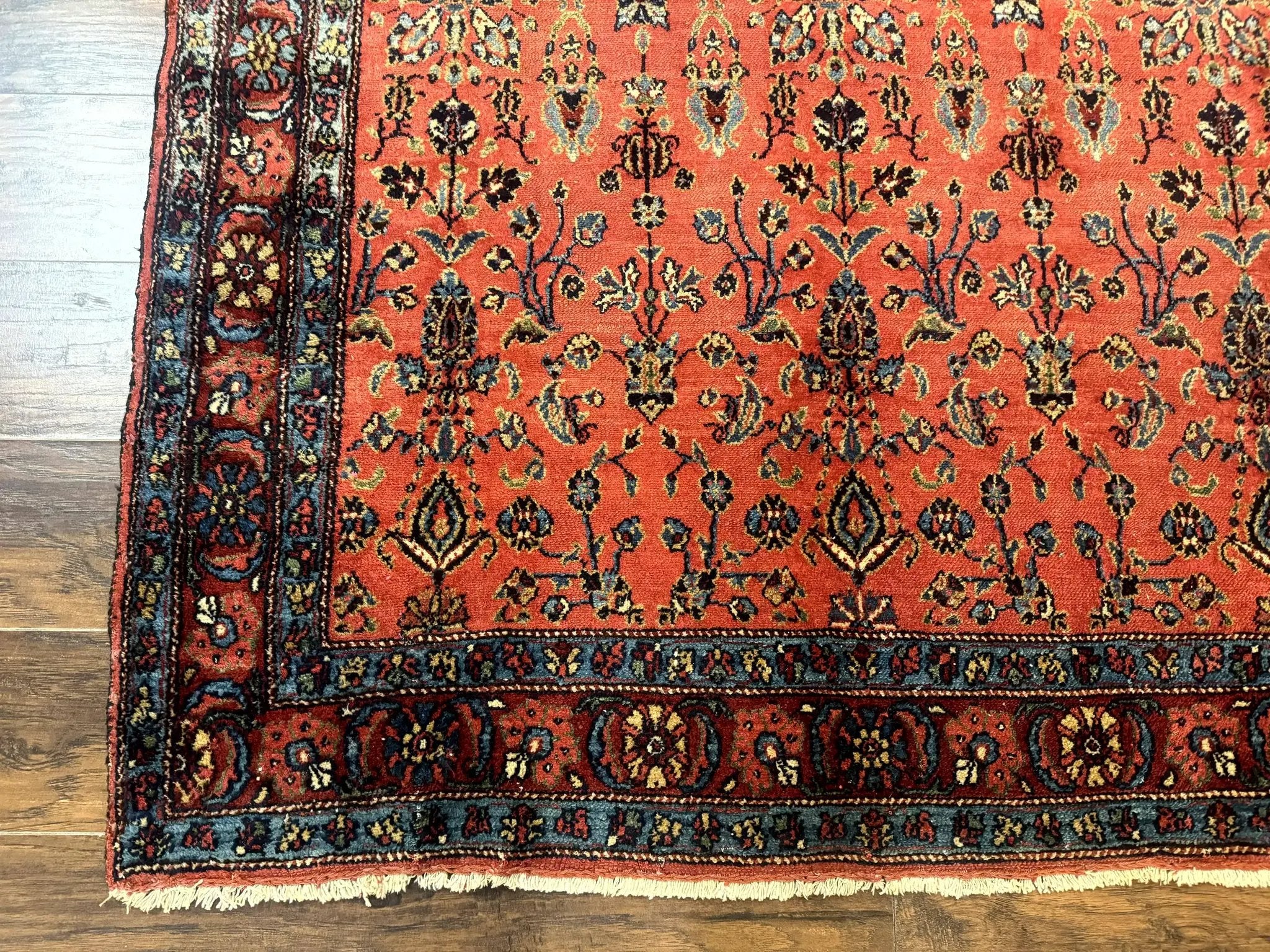 Antique Persian Tribal Rug 5 x 6.6, Tomato Red, Hamadan Angelas Rug by Jewel Rugs