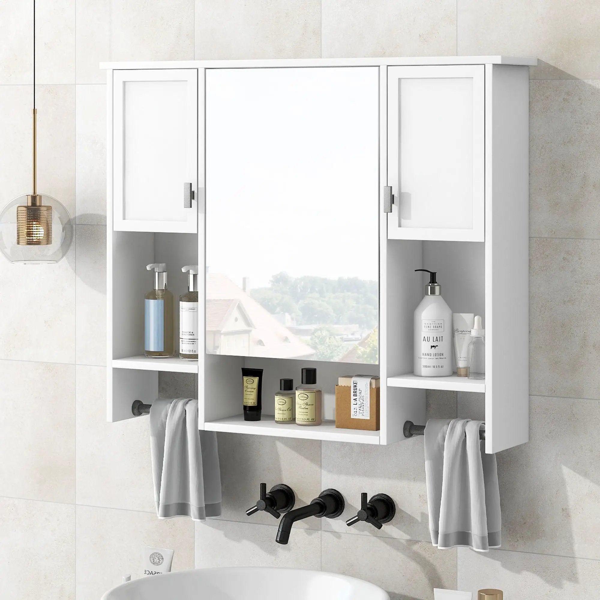 Wall Mounted Bathroom Storage Cabinet With Mirror, Medicine Cabinet With Towel Bar by Unique Piece Furniture