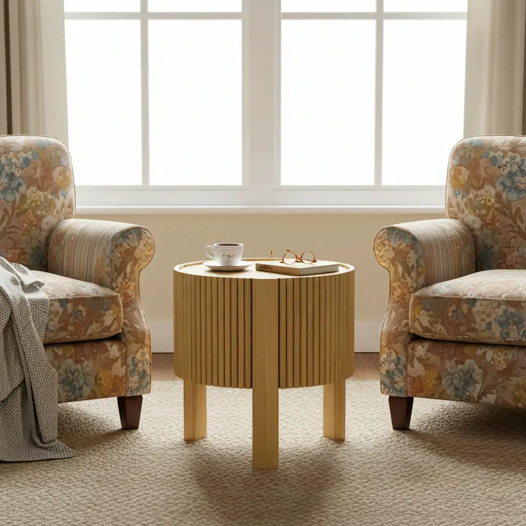 Round Fluted Side Table with Storage by HouseOfZazla