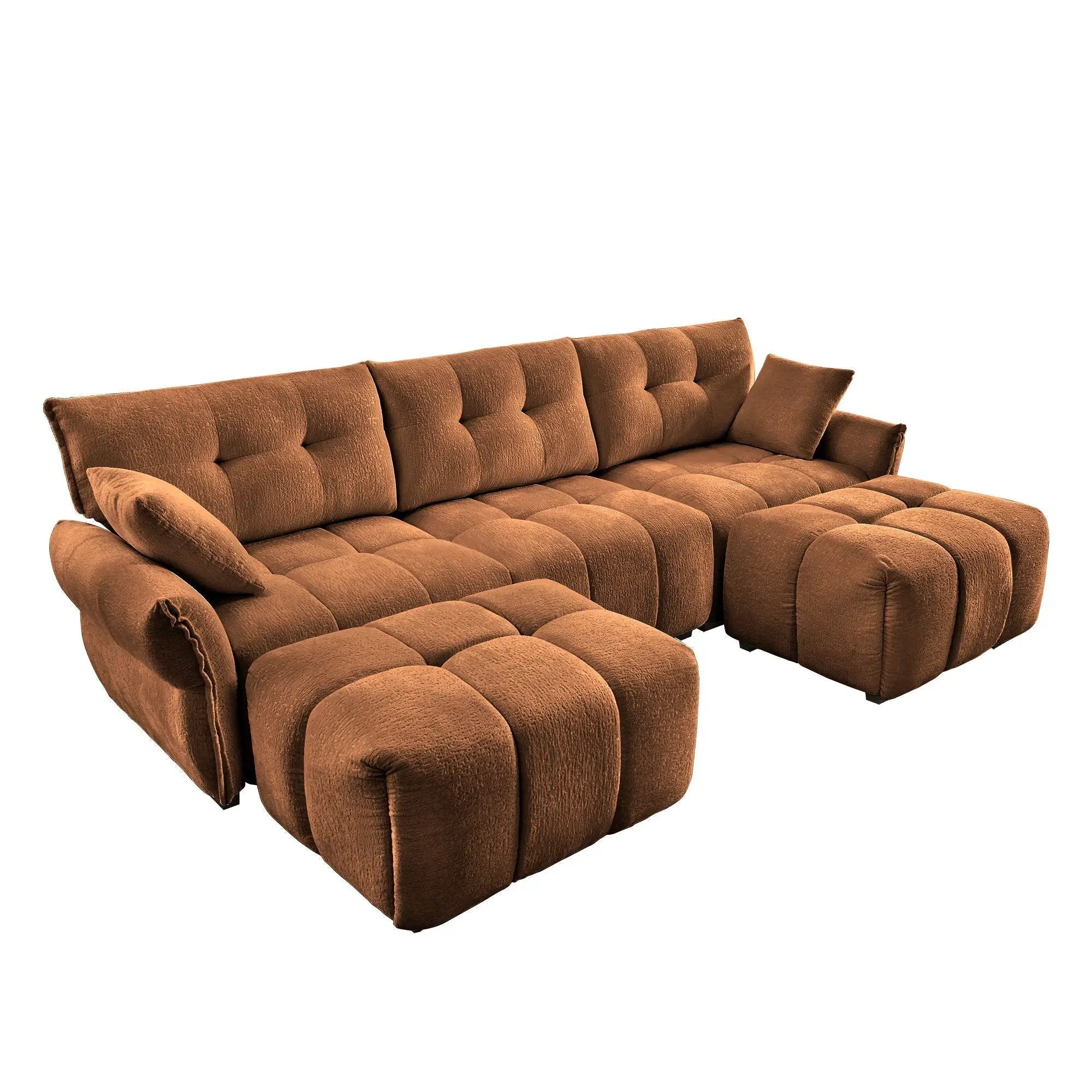 Sofa Set With Ottoman And Pillows, Textured, High Resilience Cushions by HouseOfZazla
