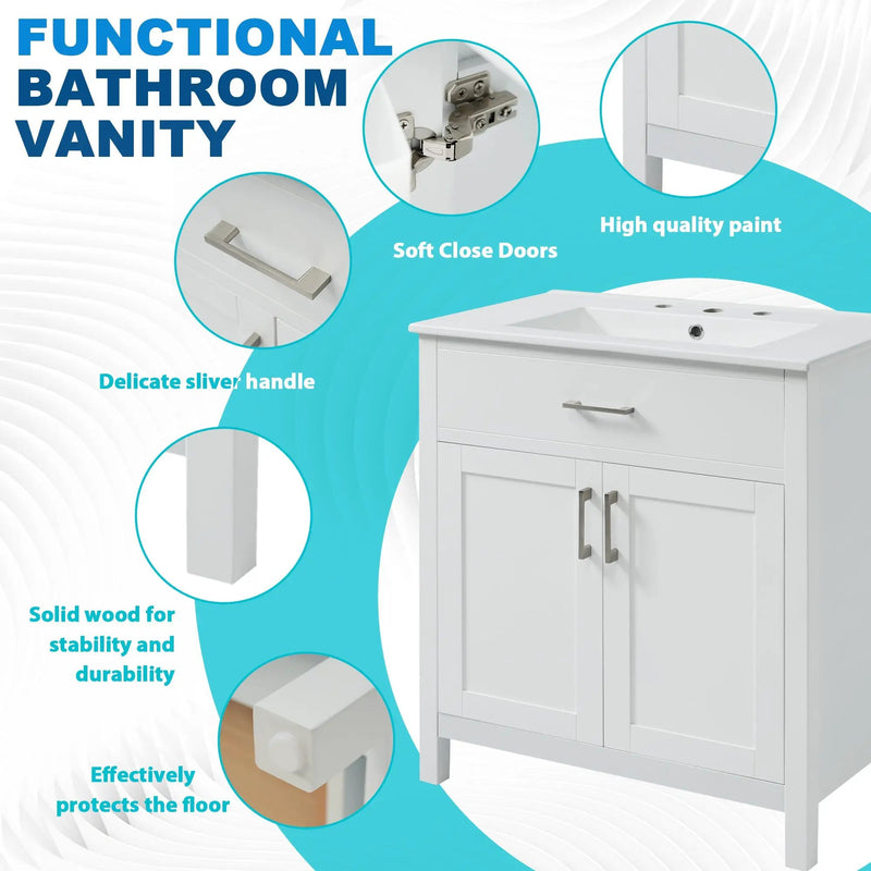30-Inch Bathroom Vanity with Ceramic Sink and Ample Storage by HouseOfZazla