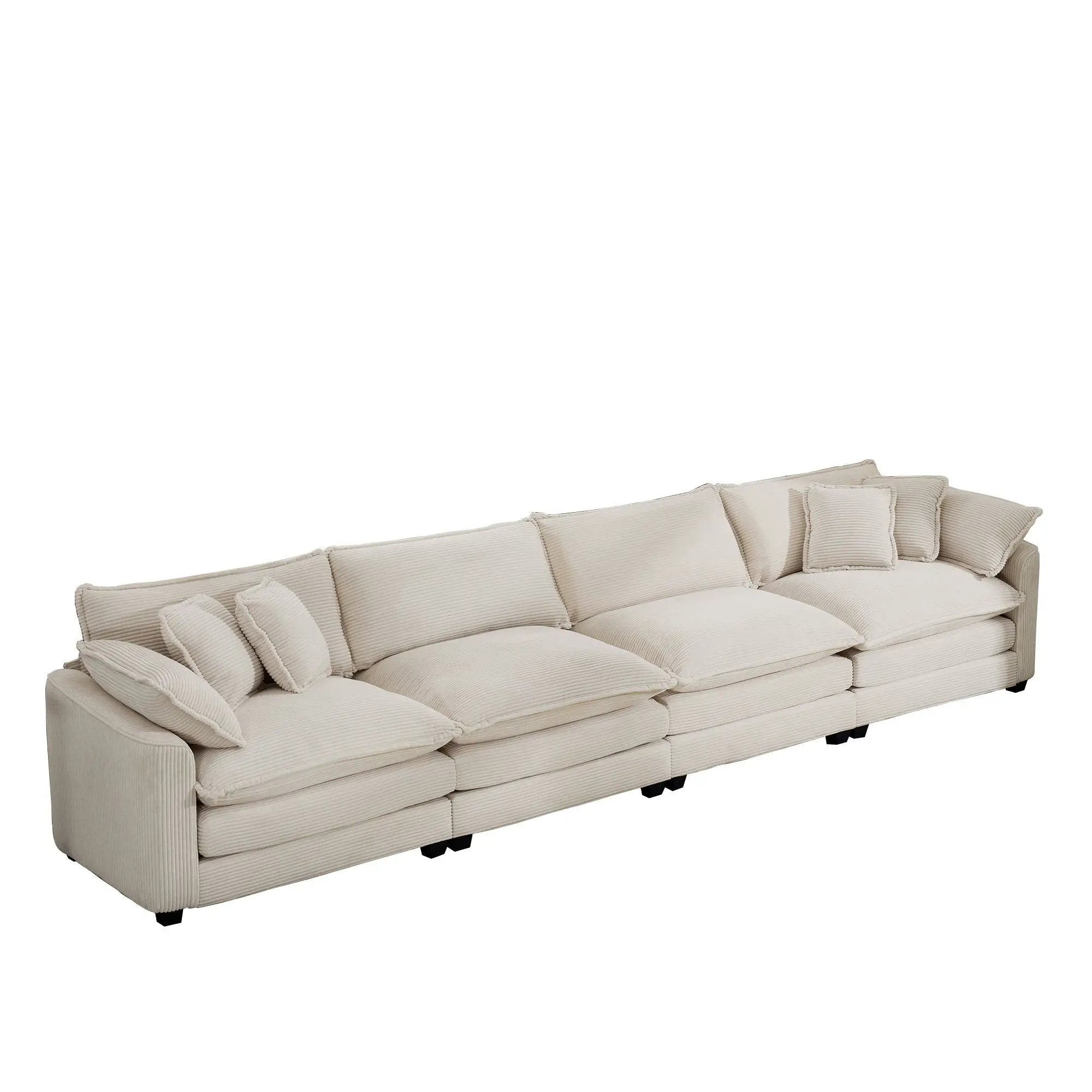 Modern Upholstered 4 Seater Fabric Sofa With Arm And Throw Pillows by HouseOfZazla
