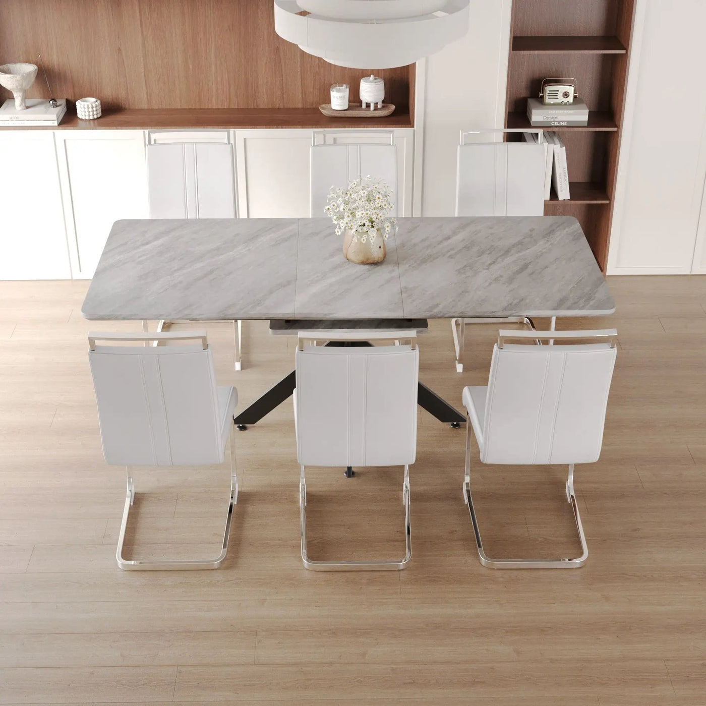 Modern Extendable Dining Table Set With Soft Padded Armless Chairs by Unique Piece Furniture