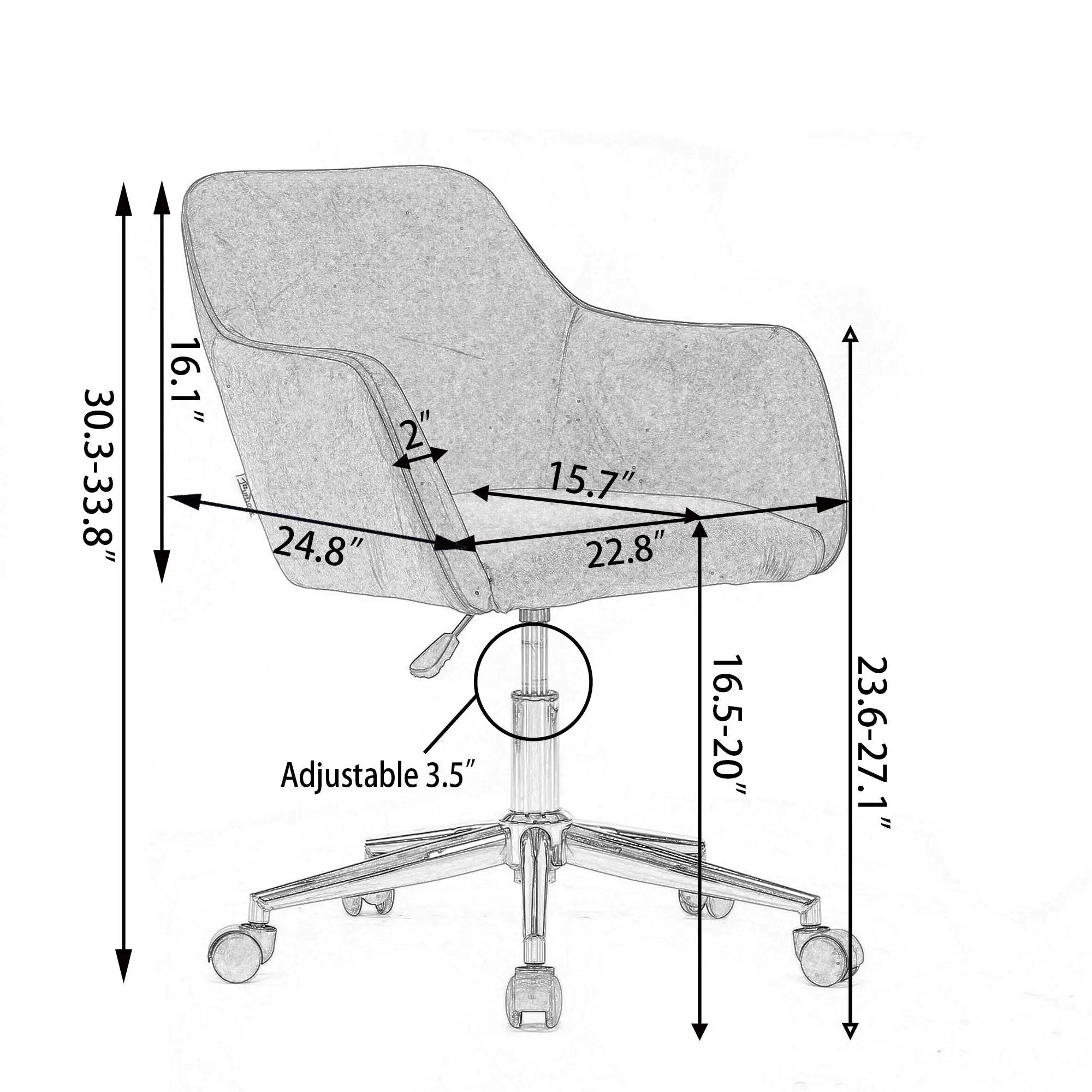 Modern Adjustable Height 360 Revolving Home Office Chair With Metal Legs And Universal Wheel For Indoor by Unique Piece Furniture