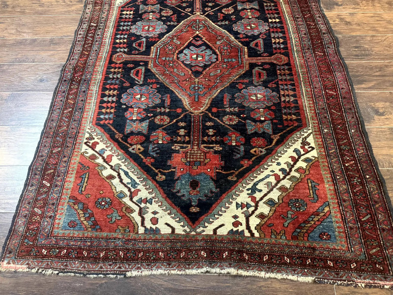 Antique Persian Bidjar Rug 5x6, Navy Blue and Red, Persian Tribal Rug by Jewel Rugs