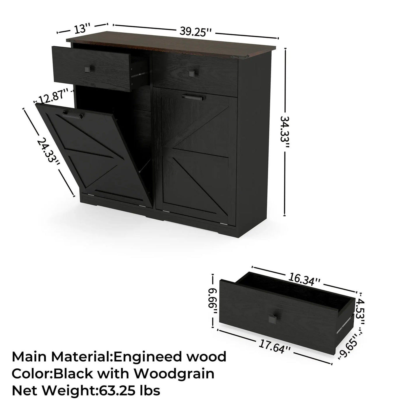 Double Tilt Out Trash Cabinet With Hideaway Drawer And Barn Door Style by HouseOfZazla
