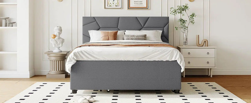 Upholstered Platform Bed With Brick Pattern Headboard And Twin Long Size Trundle by HouseOfZazla
