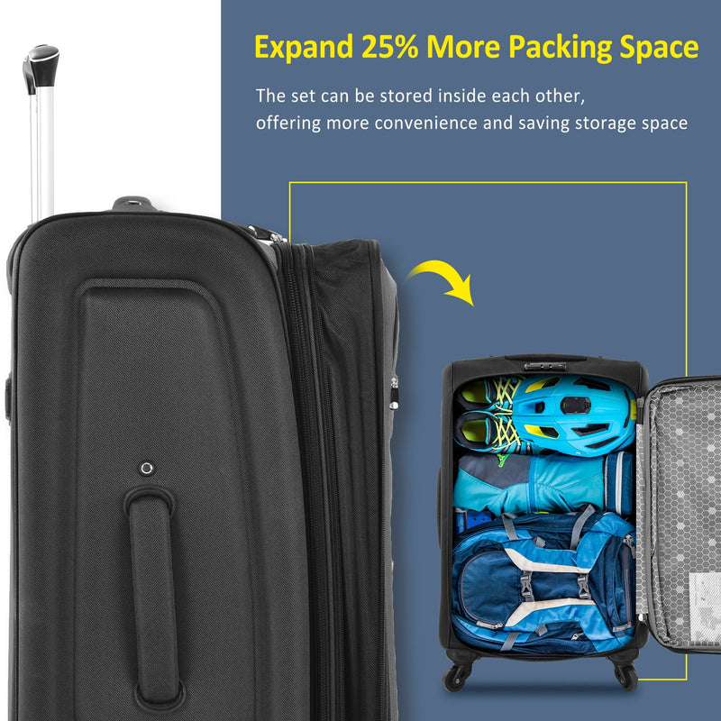 Softside Luggage Expandable 3 Piece Set Suitcase Upright Spinner Softshell Lightweight Luggage Travel Set by HouseOfZazla