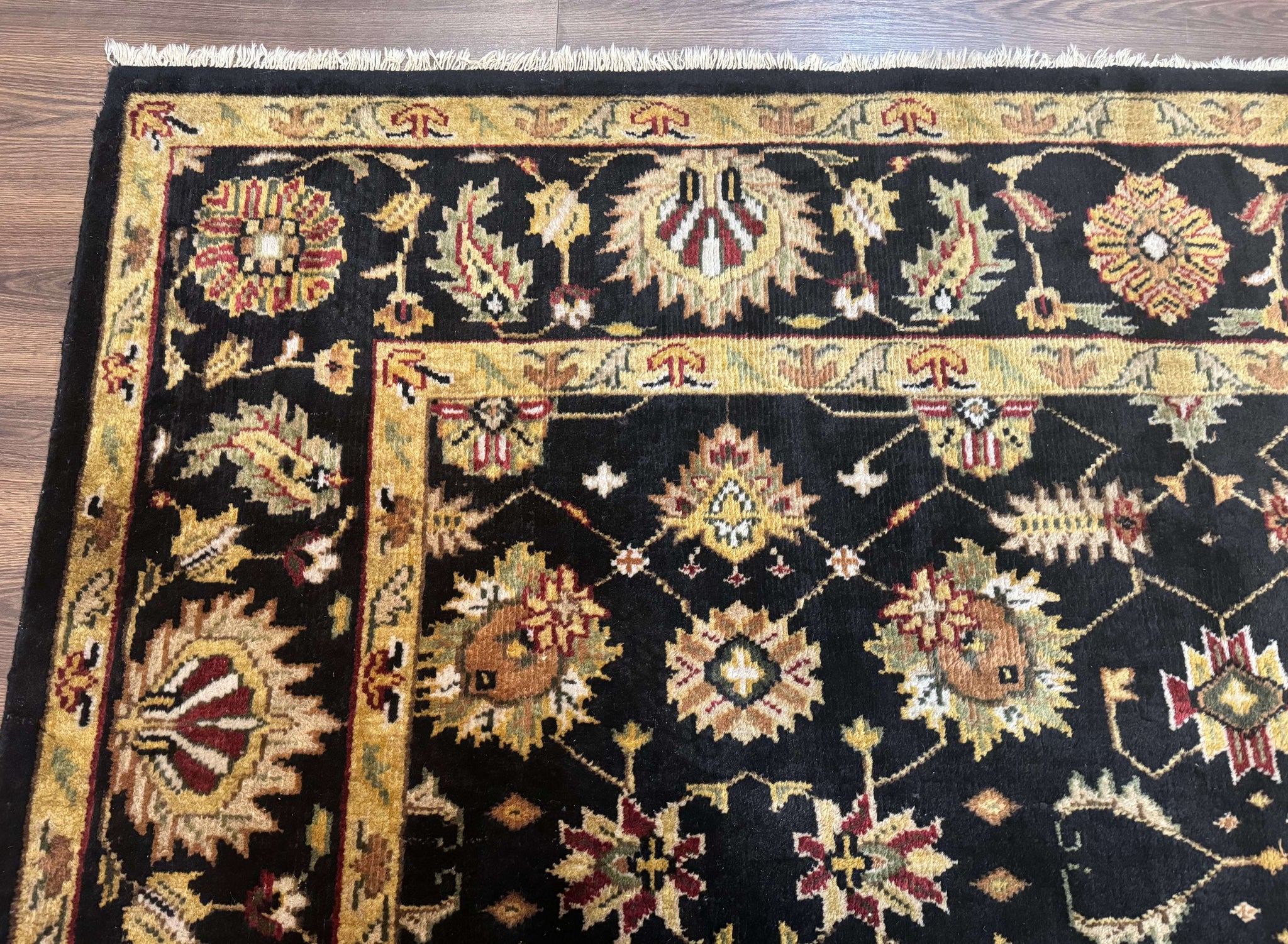 Indo Persian Mahal Rug 8x10, Black and Gold, Wool Hand Knotted Oriental Carpet by Jewel Rugs