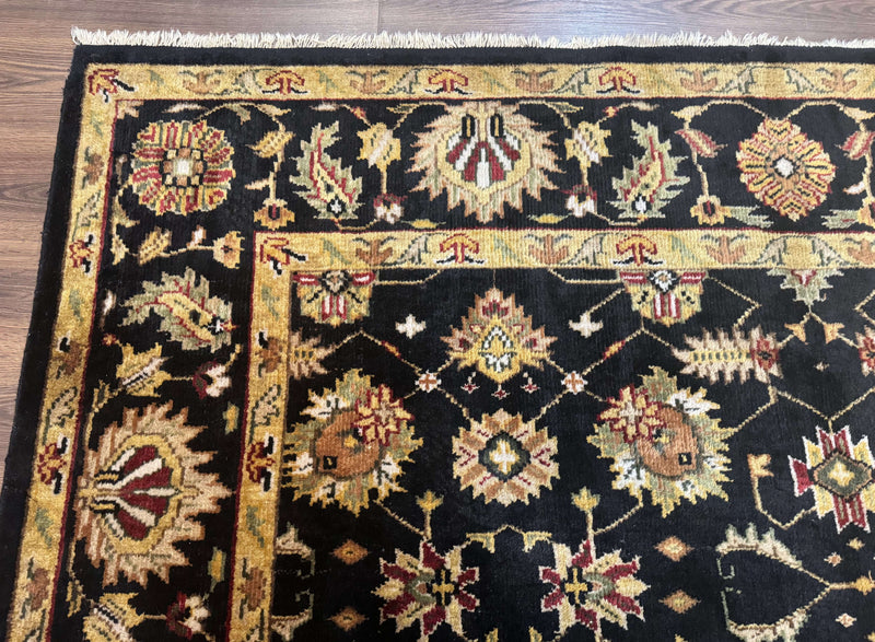 Indo Persian Mahal Rug 8x10, Black and Gold, Wool Hand Knotted Oriental Carpet by Jewel Rugs