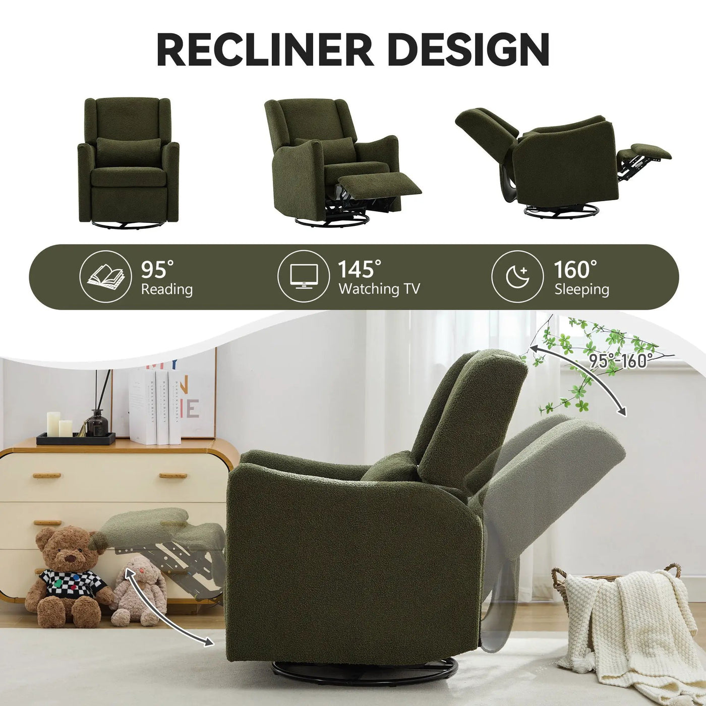 Wide Wingback Swivel Glider Rocker Recliner Chair by HouseOfZazla