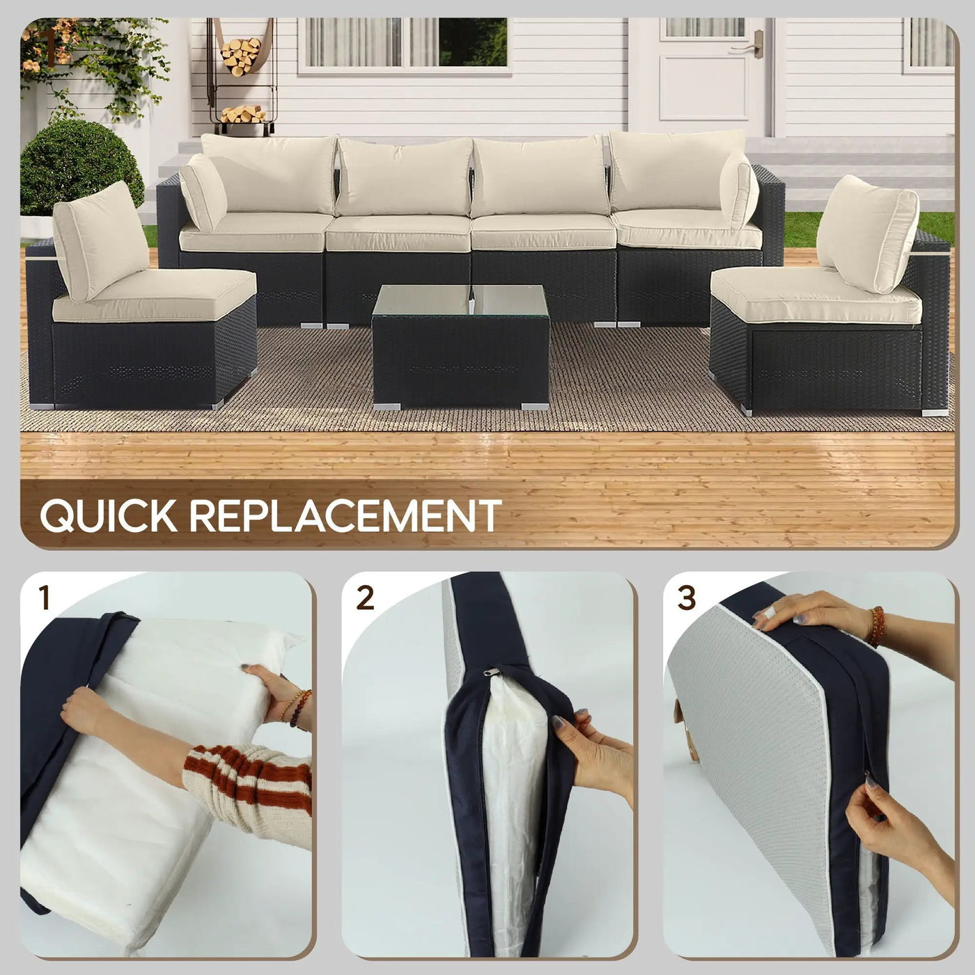 Cushion Covers For 7 Piece Wicker Sectional Sofa, 14 Pack Seat And Back Slipcovers With Zipper by HouseOfZazla