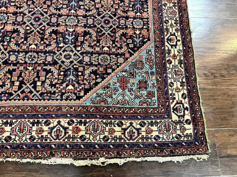 Antique Persian Rug 5 x 6.7, Navy Blue & Ivory, Handmade Persian Wool Carpet, Hamadan Angelas Rug by Jewel Rugs