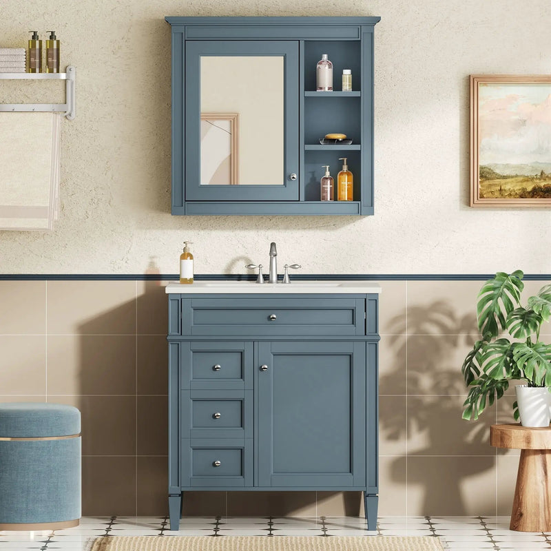 Bathroom Vanity With Medicine Cabinet, Royal Mirror Cabinet, Modern Bathroom Storage Cabinet With 2 Soft Closing Doors And 4 Drawers by HouseOfZazla
