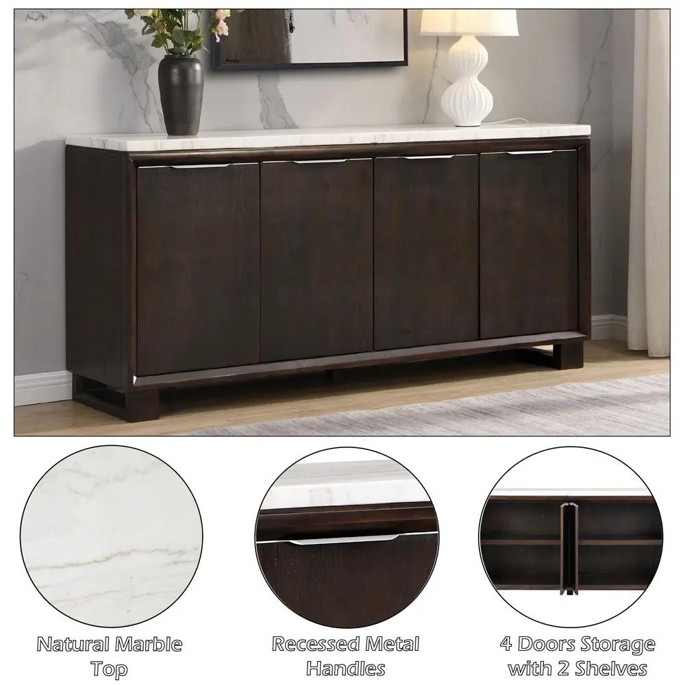 Edwyn - Server With Marble Top - Natural Marble Top & Espresso Finish by Unique Piece Furniture