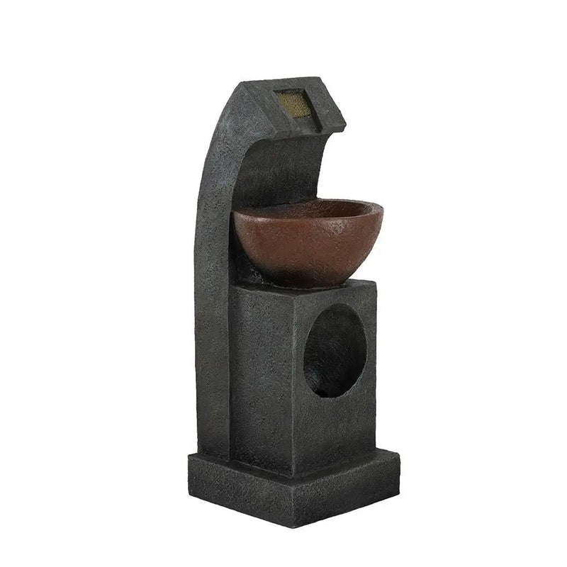 Sculptural Water Fountain With Bowl Basin, With Light And Pump, For Indoor And Outdoor - Brown / Black by Unique Piece Furniture
