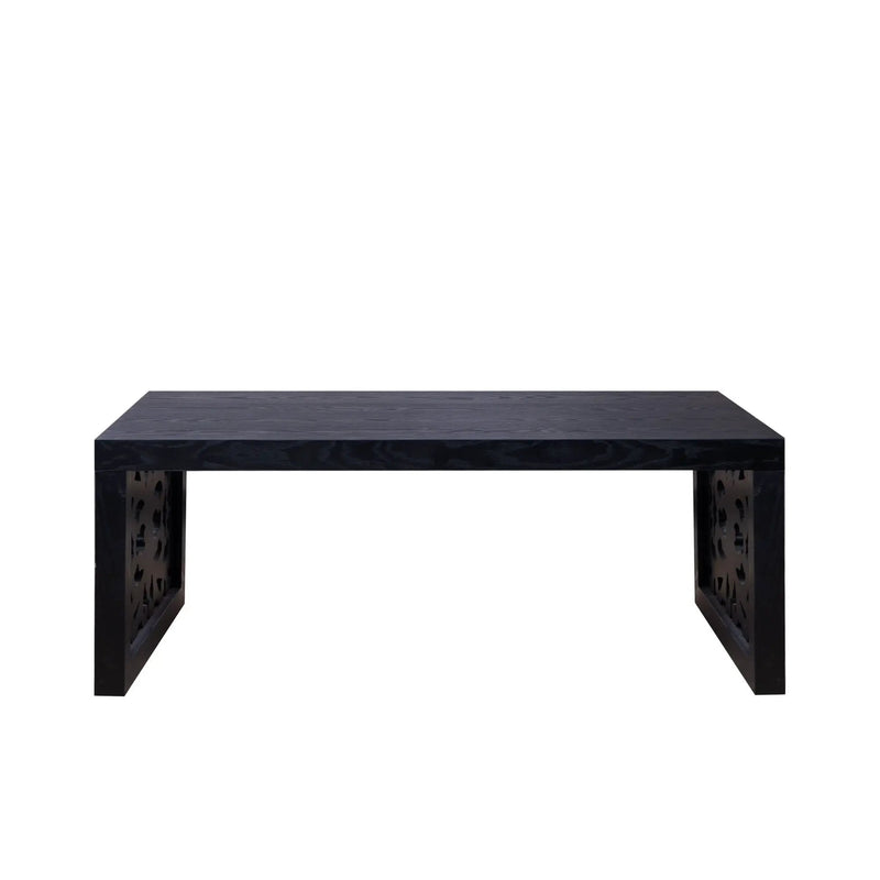 Rustic Carved Wood Coffee Table, Handcrafted Look With Ornate Side Panels by Unique Piece Furniture