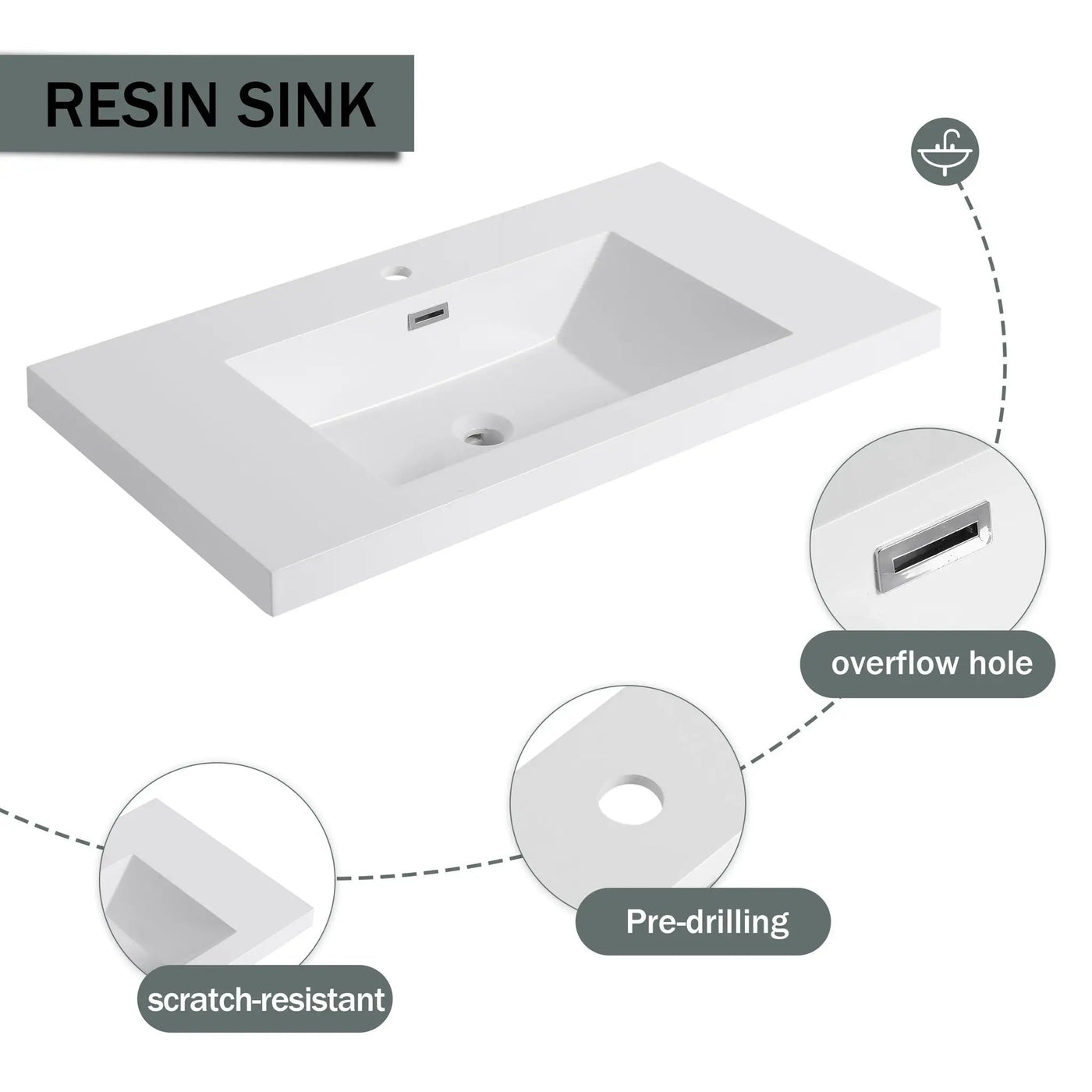Modern Freestanding Bathroom Vanity With Resin Sink & Soft Close Cabinet Doors by Unique Piece Furniture