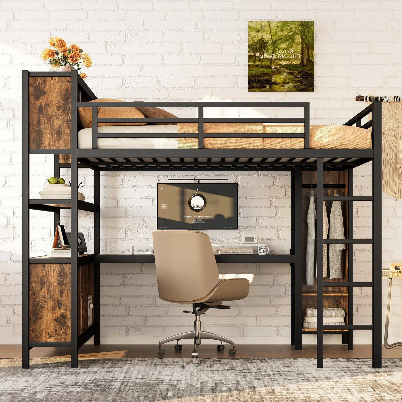 Metal Loft Bed with Wardrobe and L-Shaped Desk by HouseOfZazla