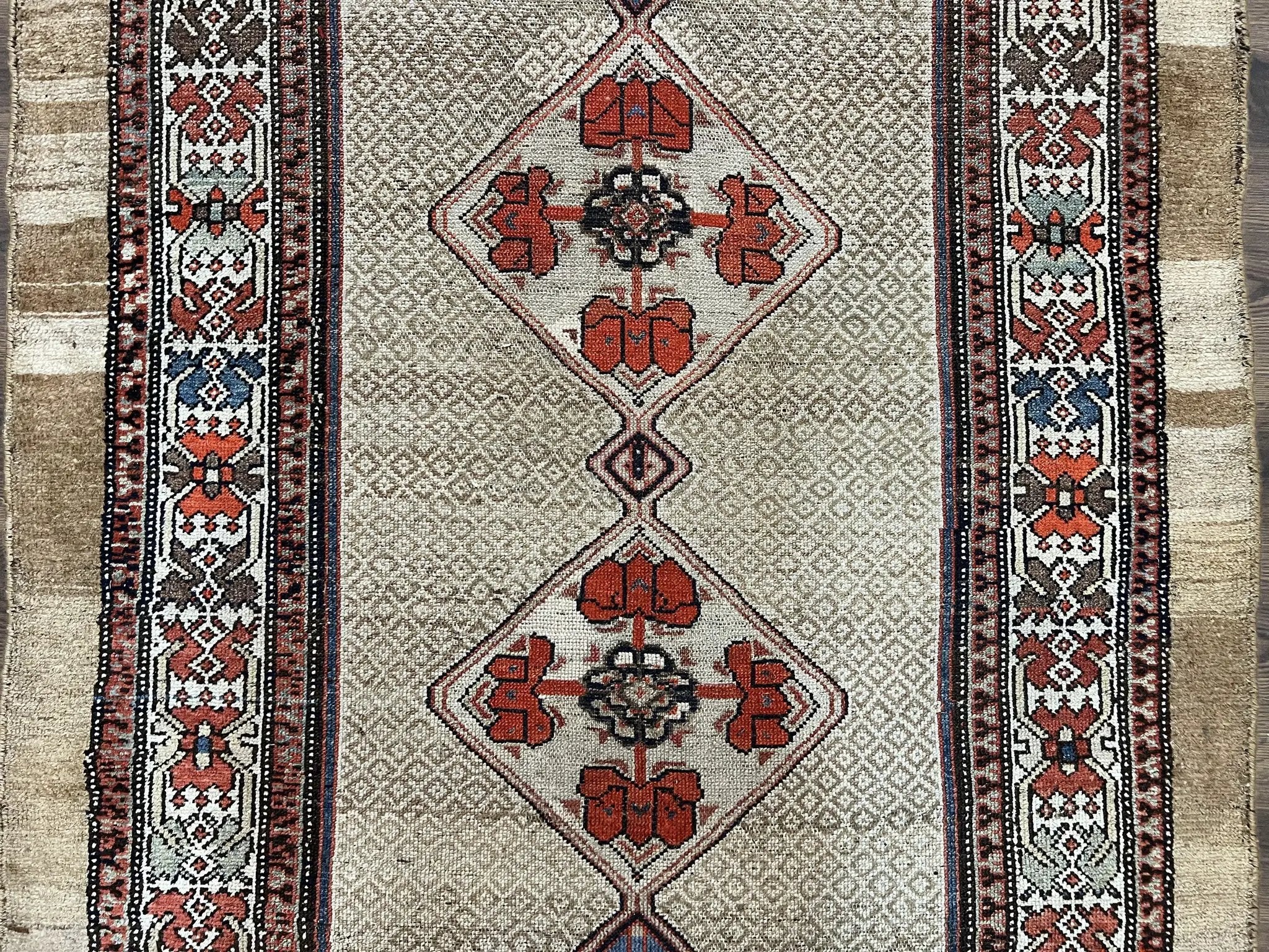 Rare Persian Sarab Tribal Runner Rug 4 x 10, Antique, Geometric Medallions, Camel Hair Runner by Jewel Rugs