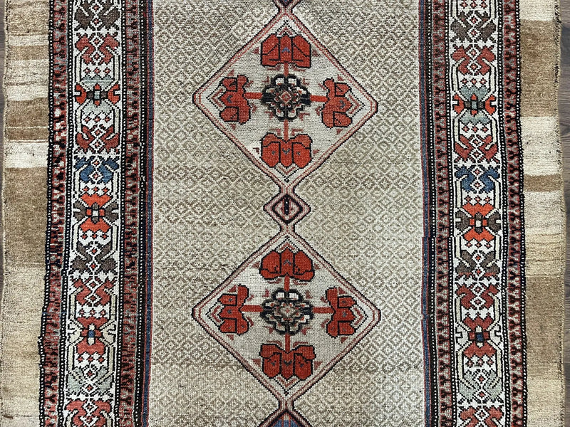 Rare Persian Sarab Tribal Runner Rug 4 x 10, Antique, Geometric Medallions, Camel Hair Runner by Jewel Rugs