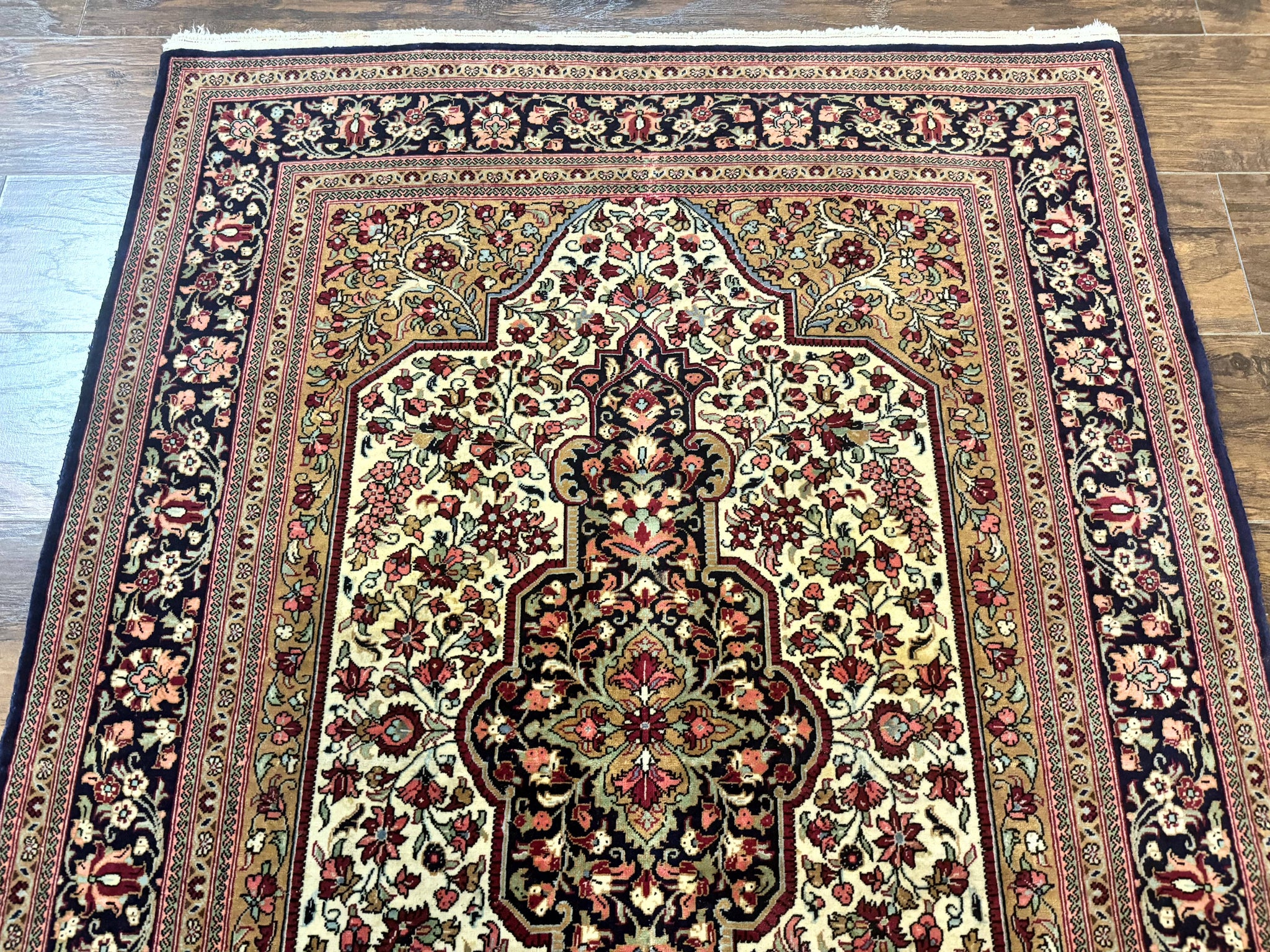 Persian Qum Rug 3.6 x 5, Kork Wool, Very Finely Hand Knotted 325 KPSI, Rare, Semi Antique by Jewel Rugs