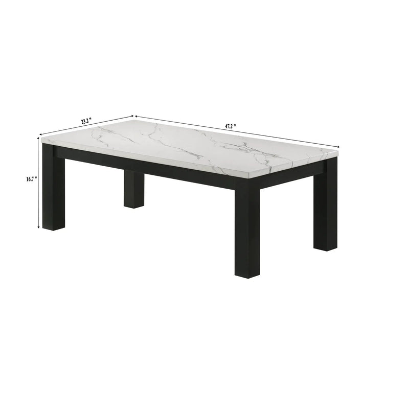 Modern 3 Piece Living Room Table Set With Faux Marble Top Wooden - Black / White by HouseOfZazla