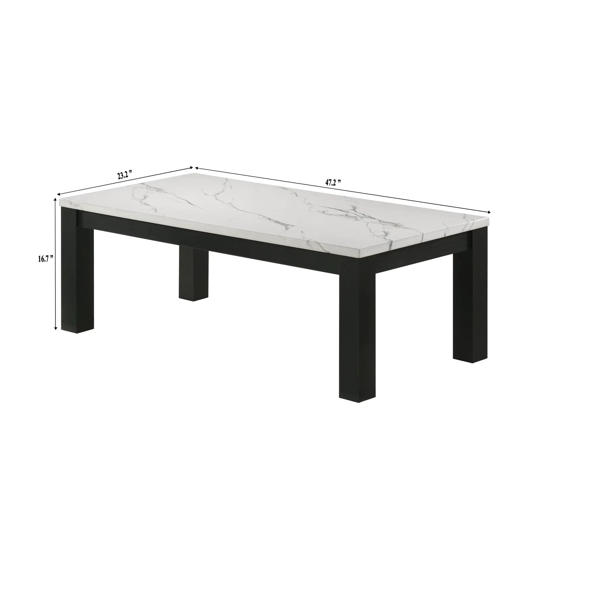 Modern 3 Piece Living Room Table Set With Faux Marble Top Wooden - Black / White by Unique Piece Furniture