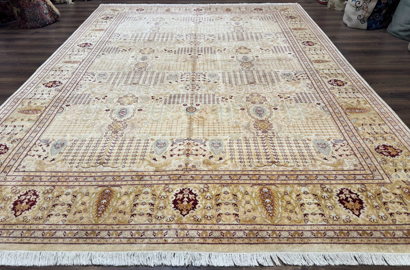 Pakistani Carpet 9x12, Finely Hand Knotted 270 KPSI, Cream, Allover Pattern by Jewel Rugs